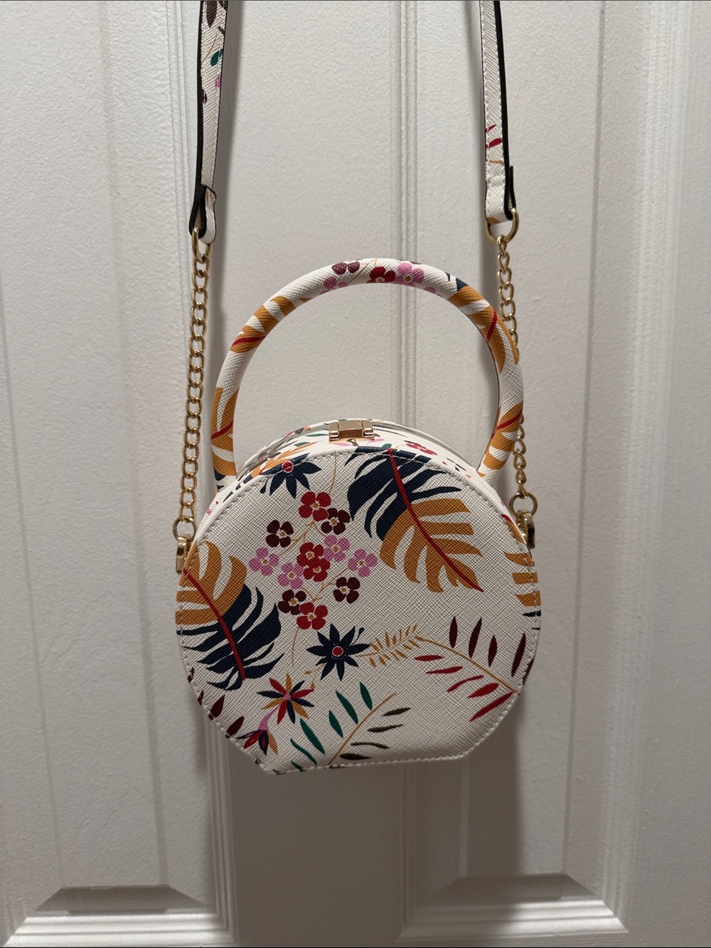 Target White Round Crossbody Bag with Multicolor Floral Print